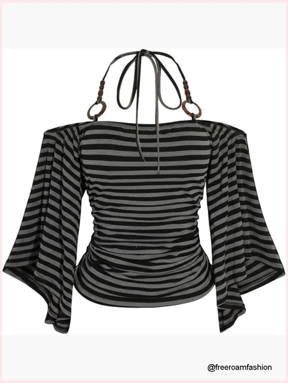 Off Shoulder Striped Halter Top Y2K Grunge Streetwear Plus Size T-Shirt
